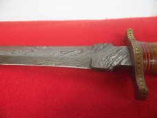 DAMASCUS SHEATH KNIFE CUSTOM MADE - MAKER UNKNOWN - LEATHER SHEATH UNUSED DAMASCUS SHEATH KNIFE CUSTOM MADE - MAKER UNKNOWN - LEATHER SHEATH UNUSED