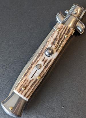 FRANK BELTRAME 23CM 9" DAGGER AUTO IN NICE STAG HORN...NEW 