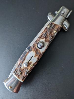 FRANK BELTRAME 23CM 9" BOYONET STILETTO AUTO IN NICE STAG HORN...NEW 