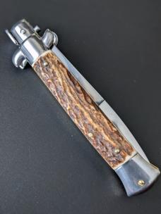 FRANK BELTRAME 23CM 9" BOYONET STILETTO AUTO IN NICE STAG HORN...NEW FRANK BELTRAME 23CM 9" BOYONET STILETTO AUTO IN NICE STAG HORN...NEW