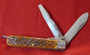 CAMILLUS CUTLERY CO. CAMILLUS N.Y. USA 4 LINE MARKING LOCKBACK TOOL KNIFE BONE STAG  1941-1946
