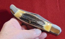 MINT CONDITION KABAR USA DOGS HEAD GENUINE STAG FOLDING HUNTER c1998
