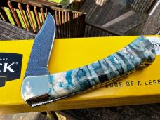 BUCK 110 LEROY REMER CUSTOM DAMASCUS BLUE MAMMOTH TOOTH FOLDING HUNTER