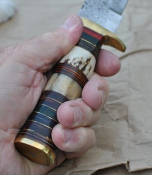 Another Waziristan Custom 10 1/4" Full Tang Bone, Stag and Spacer Handle Flat Brass Pommel Leather 