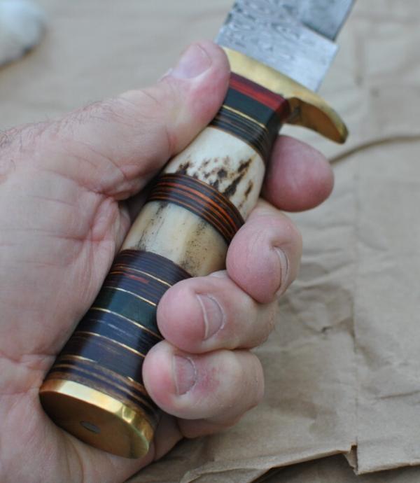 Another Waziristan Custom 10 1/4" Full Tang Bone, Stag and Spacer Handle Flat Brass Pommel Leather 