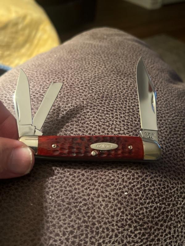 1973 CASE XX USA 7 DOTS 6380 Red Bone Handles Whittler With Three Blades & Nickel Silver Bolsters