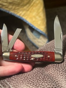 1973 CASE XX USA 7 DOTS 6380 Red Bone Handles Whittler With Three Blades & Nickel Silver Bolsters