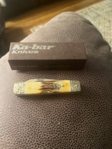1990 KA-BAR BXO Limited Edition Super Fat & Gnarly Doghead Stag Whittler With Scrolled Bolsters 1990 KA-BAR BXO Limited Edition Super Fat & Gnarly Doghead Stag Whittler With Scrolled Bolsters
