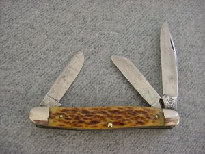 Vintage QUEEN(Capital Q with Crown - circa. 1945), Bone Handle, Classic Stockman's Pocket Knife 