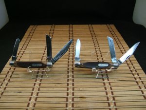 SCHRADE N.Y. OLD TIMER 34OT MIDDLEMAN VINT. USA CARBON STEEL BLADES MEDIUM STOCKMAN 2 UNUSED KNIFES