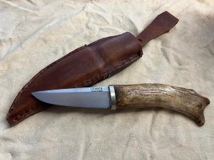 Frontier knife, Elk Tyne, thick 52100 steel, includes handmade custom sheath