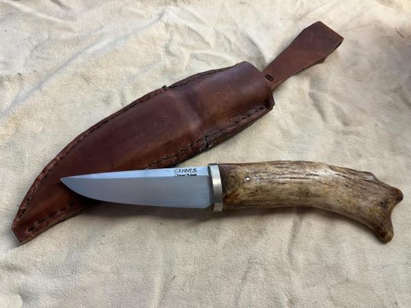 Frontier knife, Elk Tyne, thick 52100 steel, includes handmade custom sheath
