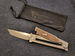 *NIB* REATE EXO-M GRAVITY OTF KNIFE w/BURLAP MICARTA TITANIUM HANDLE