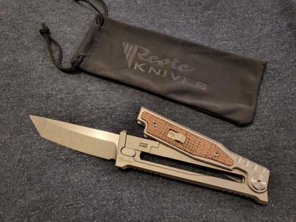 *NIB* REATE EXO-M GRAVITY OTF KNIFE w/BURLAP MICARTA TITANIUM HANDLE
