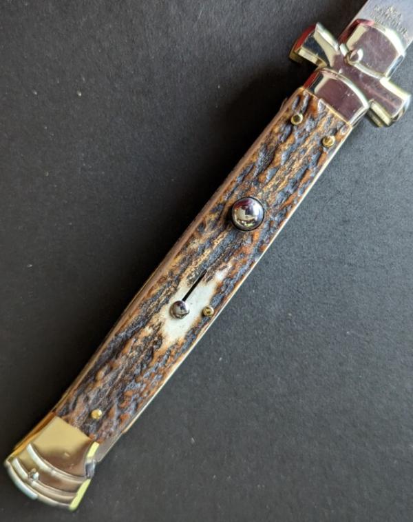 NIB 11"- 28cm Stag Horn A.G.A. Campolin Maltese lockback auto NIB 11"- 28cm Stag Horn A.G.A. Campolin Maltese lockback auto