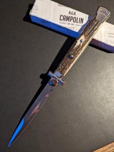 NIB 11"- 28cm Stag Horn A.G.A. Campolin Maltese lockback auto NIB 11"- 28cm Stag Horn A.G.A. Campolin Maltese lockback auto