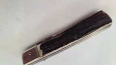 VINTAGE THE GUARDIAN HUBERTUS SOLINGEN ROSTFREI GERMAN AUTO KNIFE 3.75" HANDLE 2.75" BLADE TOTAL 6.5 VINTAGE THE GUARDIAN HUBERTUS SOLINGEN ROSTFREI GERMAN AUTO KNIFE 3.75" HANDLE 2.75" BLADE TOTAL 6.5