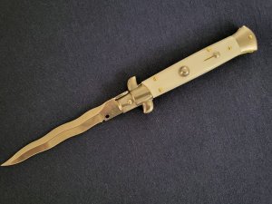 *NOS* Frank Beltrame ITALIAN 9" WHITE PEARLEX Stiletto w/KRISS Blade 