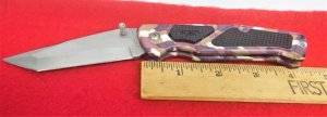 JAGUAR CAMO BUTTON LOCK CAMPING OR DAILY CARRY KNIFE NEVER USED TANTO BLADE 