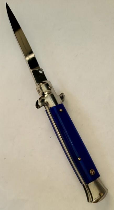 VINTAGE MILANO SWITCHBLADE STILETTO 5" ACRYLIC HANDLE 3.75" SWING GUARD RELEASE BLADE AUTO KNIFE