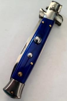 VINTAGE MILANO SWITCHBLADE STILETTO 5" ACRYLIC HANDLE 3.75" SWING GUARD RELEASE BLADE AUTO KNIFE