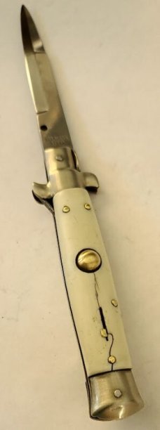 VINTAGE STILETTO 4" SMOOTH BONE HANDLE 3'' BLADE LOCKBACK RELEASE  AUTO KNIFE 