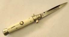 VINTAGE STILETTO 4" SMOOTH BONE HANDLE 3'' BLADE LOCKBACK RELEASE  AUTO KNIFE 