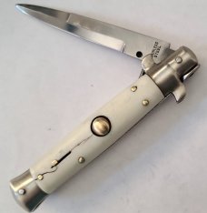 VINTAGE STILETTO 4" SMOOTH BONE HANDLE 3'' BLADE LOCKBACK RELEASE  AUTO KNIFE 