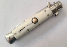 VINTAGE STILETTO 4" SMOOTH BONE HANDLE 3'' BLADE LOCKBACK RELEASE  AUTO KNIFE 
