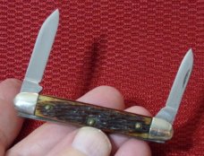 VINTAGE QUEEN BIG Q STAMP 1945-1955 #5 PEN KNIFE RODGERS BONE IN OLD POUCH