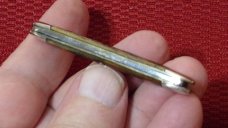 VINTAGE QUEEN BIG Q STAMP 1945-1955 #5 PEN KNIFE RODGERS BONE IN OLD POUCH VINTAGE QUEEN BIG Q STAMP 1945-1955 #5 PEN KNIFE RODGERS BONE IN OLD POUCH