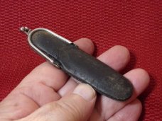VINTAGE QUEEN BIG Q STAMP 1945-1955 #5 PEN KNIFE RODGERS BONE IN OLD POUCH VINTAGE QUEEN BIG Q STAMP 1945-1955 #5 PEN KNIFE RODGERS BONE IN OLD POUCH