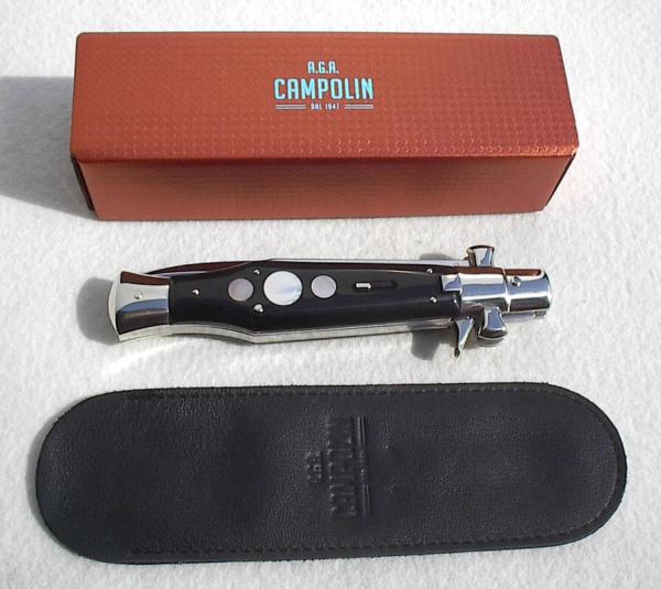 NEW AGA CAMPOILN 11" ( BLACK WIDOW ) BLACK HORN WITH MOTHER OF PEARL INLAYS 5MM BLADE MANIAGO ITALY NEW AGA CAMPOILN 11" ( BLACK WIDOW ) BLACK HORN WITH MOTHER OF PEARL INLAYS 5MM BLADE MANIAGO ITALY