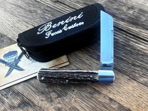 BENINI - FACAS CUSTOM CPM 154 BLADE STEEL STAG HANDLE SLIPJOINT FOLDER **VERY NICE BUILD**