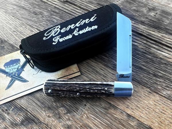 BENINI - FACAS CUSTOM CPM 154 BLADE STEEL STAG HANDLE SLIPJOINT FOLDER **VERY NICE BUILD**