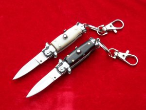 New 3-3/4" Italian wasp body Stiletto keychain knife set Ivory &Horn