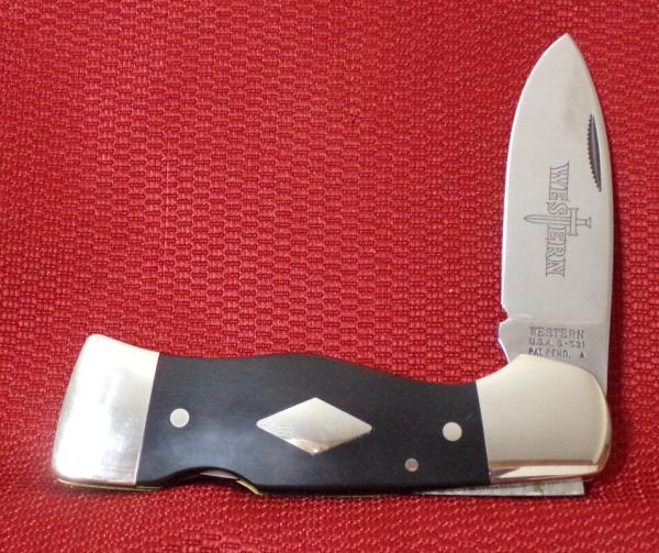 VINTAGE WESTERN USA S-531 PAT. PEND. A LOCKBACK ETCHED BLADE 1977 VINTAGE WESTERN USA S-531 PAT. PEND. A LOCKBACK ETCHED BLADE 1977