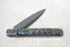 NOS AKC 8" CLASSIC SLIM LEVER LOCK GENUINE ABALONE SWEDGE BLADE MANIAGO ITALY