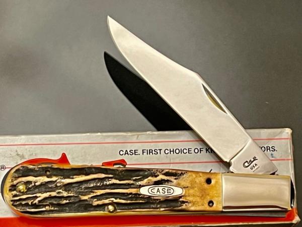 Mint New CASE XX USA Genuine Stag Handle Grandaddy Barlow 5” surgical Steel Knife Matched Stag,NEW