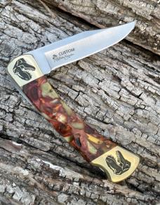 BUCK 110 ** YELLOWHORSE CUSTOM BALTIC AMBER T-REX FOLDING HUNTER