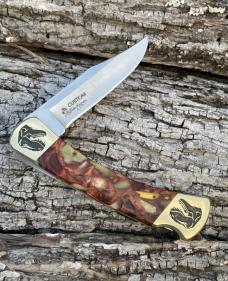 BUCK 110 ** YELLOWHORSE CUSTOM BALTIC AMBER T-REX FOLDING HUNTER