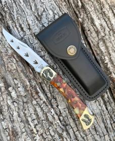 BUCK 110 ** YELLOWHORSE CUSTOM BALTIC AMBER T-REX FOLDING HUNTER