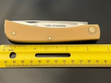 Vintage Original Carl Schlieper German Eye 4-3/4” Large Yellow Celluloid Sodbuster Knife NEW. 