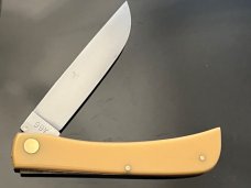 Vintage Original Carl Schlieper German Eye 4-3/4” Large Yellow Celluloid Sodbuster Knife NEW. 