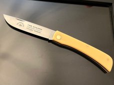 Vintage Original Carl Schlieper German Eye 4-3/4” Large Yellow Celluloid Sodbuster Knife NEW. 