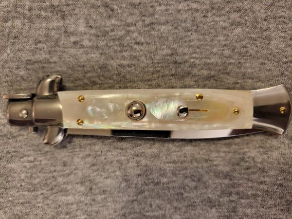 NOS  Frank Beltrame ITALIAN 9" GENUINE Mother of Pearl Stiletto w/Bayonet Blade 4MM 