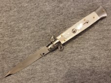NOS  Frank Beltrame ITALIAN 9" GENUINE Mother of Pearl Stiletto w/Bayonet Blade 4MM 