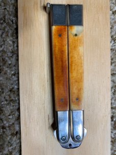 Taylor, STR Dash six double edge, bone butterfly, knife, handmade surgical steel Taylor Taylor, STR Dash six double edge, bone butterfly, knife, handmade surgical steel Taylor