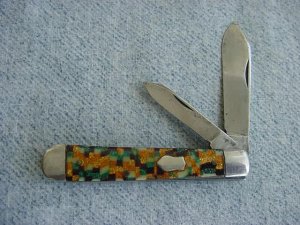 Vintage RARE IKCO (Imperial Knife Co.), Gold Metal Flake Checkerboard Handles Jack Knife