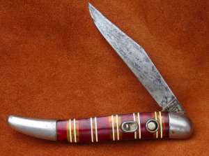Vintage Antique Folding Pocket Knife Hammer Brand Automatic 1940s Candy Stripe